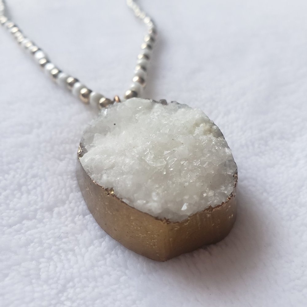 BOCAR white and gold stone necklace